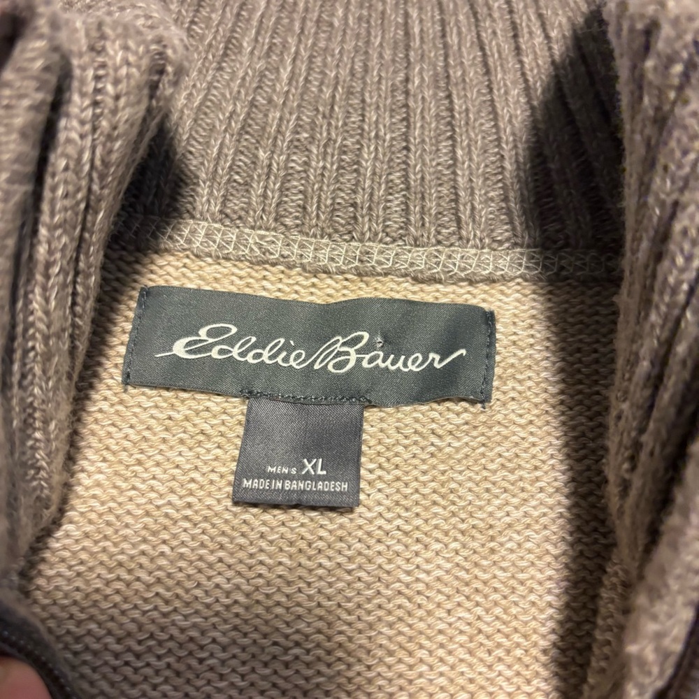 Eddie Bauer Men's Beige and Brown Zip-Up Sweater